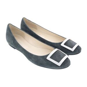 Daniela Fargion Sage/Silver Suede Square Buckle Flat Ballerina Shoes-